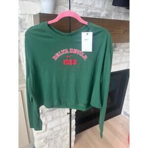Nike Women's Dark Green Dri Fit Long Sleeve Cropped T-Shirt Size XL